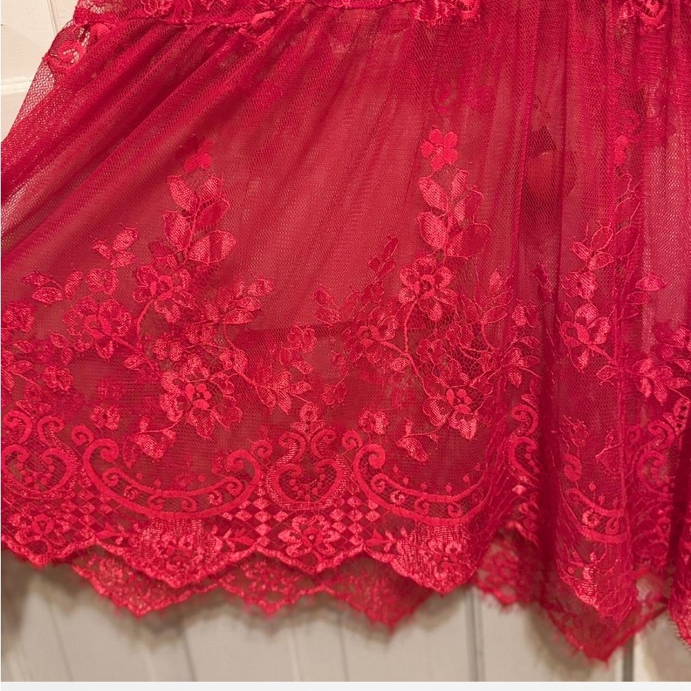Torrid Red Lace Short Sleeve Babydoll Sheer Blouse - Picture 5 of 6